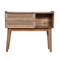 TUP The Urban Port Ryan 35-Inch Cottage Style, 2-Drawer Mango Wood Rectangular Console Table, Cane Rattan Panels, Natural Brown