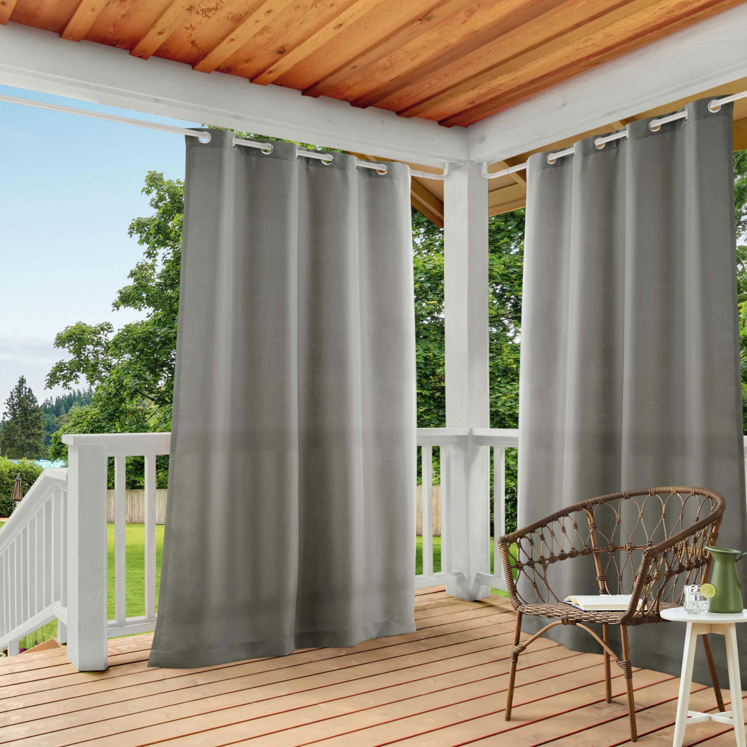 Exclusive Home Cabana Solid Indoor/Outdoor Light Filtering Grommet Top Curtain Panel, 54'X84', Medium Grey, Set Of 2