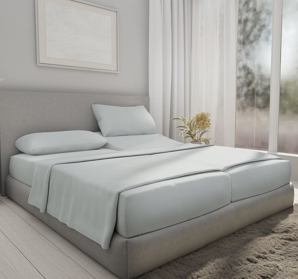 Split King Sheets For Adjustable Bed,Soft 100% Cotton Sheets, 400 Thread Count Sateen, 5 Pc Set - 2 Twin-Xl Fitted Sheets, Deep