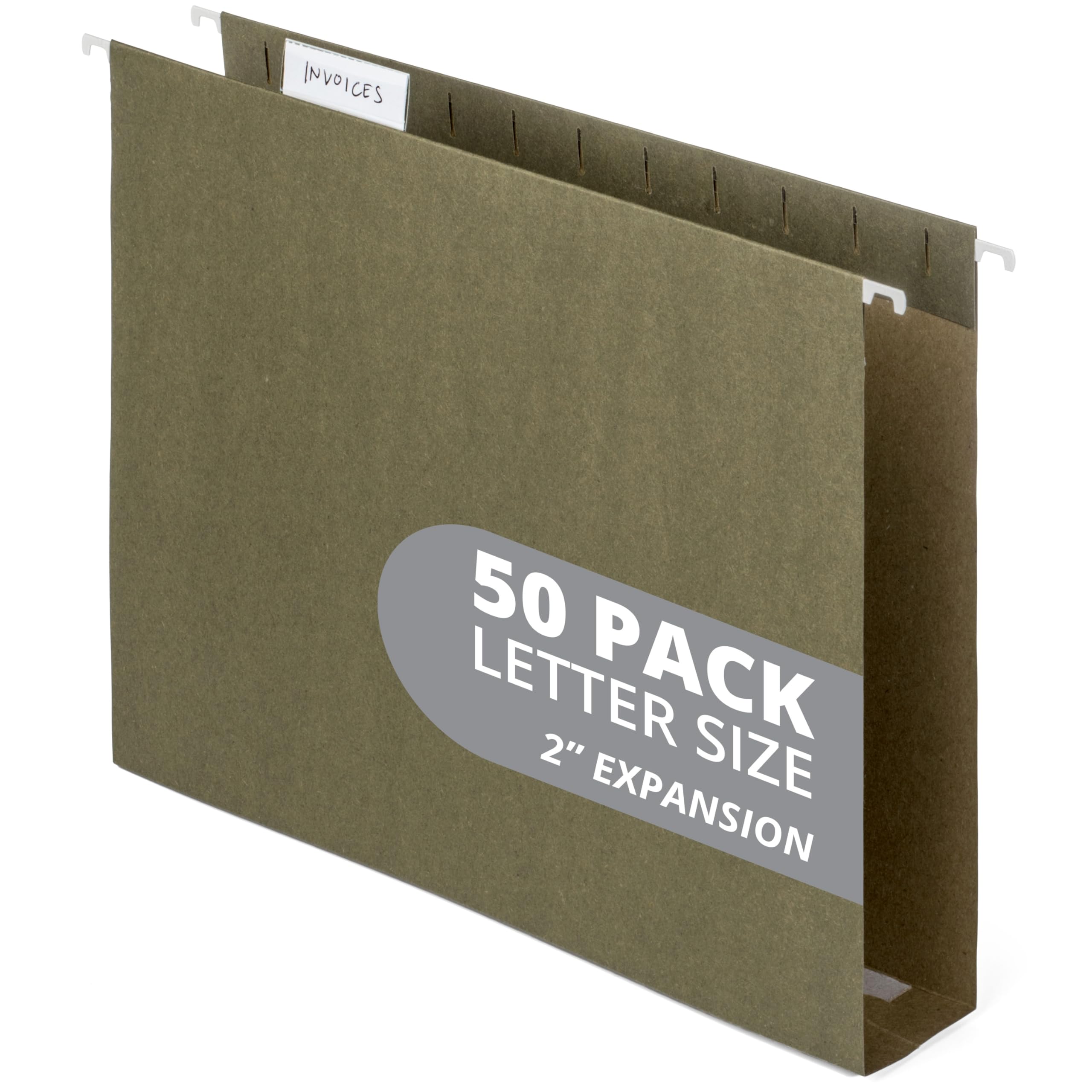 50 Extra Capacity Hanging File Folders, Heavy Duty Expanding Hang Folders With 2 Expansion, Standard Letter Size, Designed To St