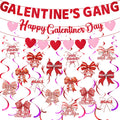 Eaasty Glittery Galentine s Day Party Decoration Kit Coquette Happy Galentine s Day Banner with Heart Garland and Bow Hanging 