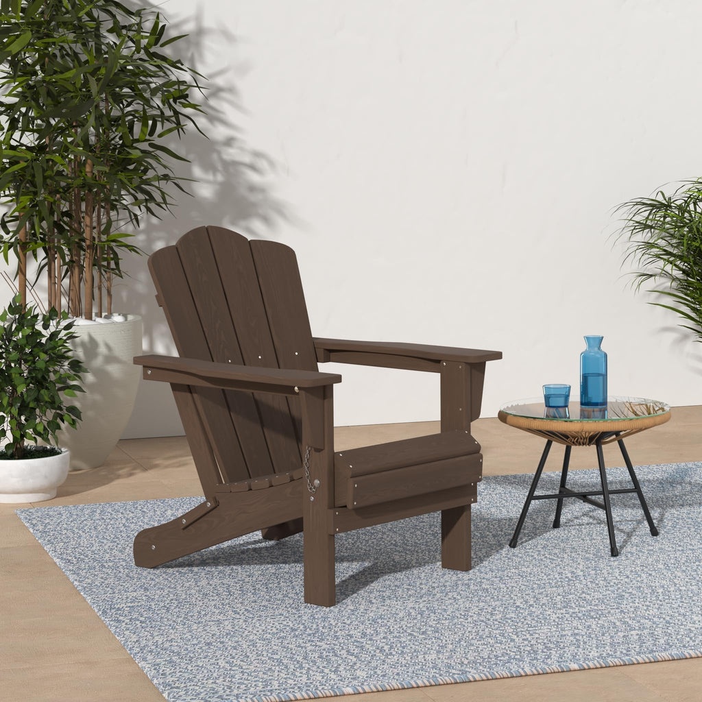 Kingyes Folding Adirondack Chair Set Of 2, Hdpe All-Weather Folding Adirondack Chair, Coffee