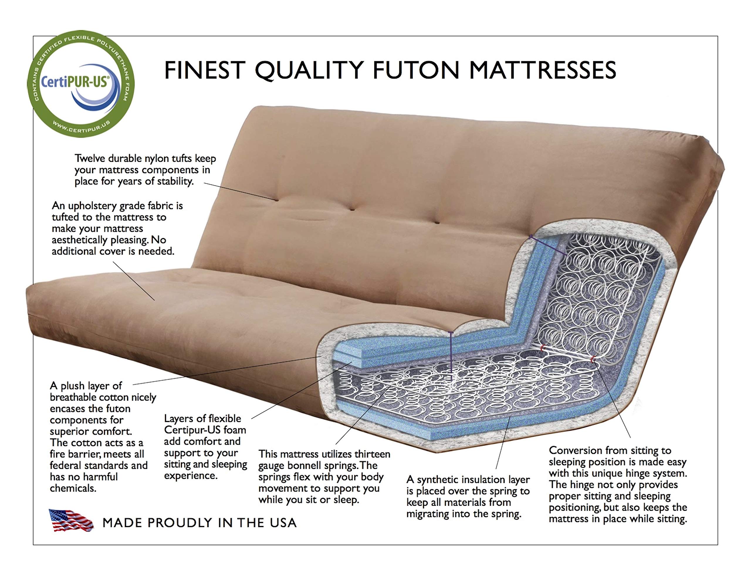 Kodiak Futons Phoenix Full Size Futon In Espresso Finish, Oregon Trail Java