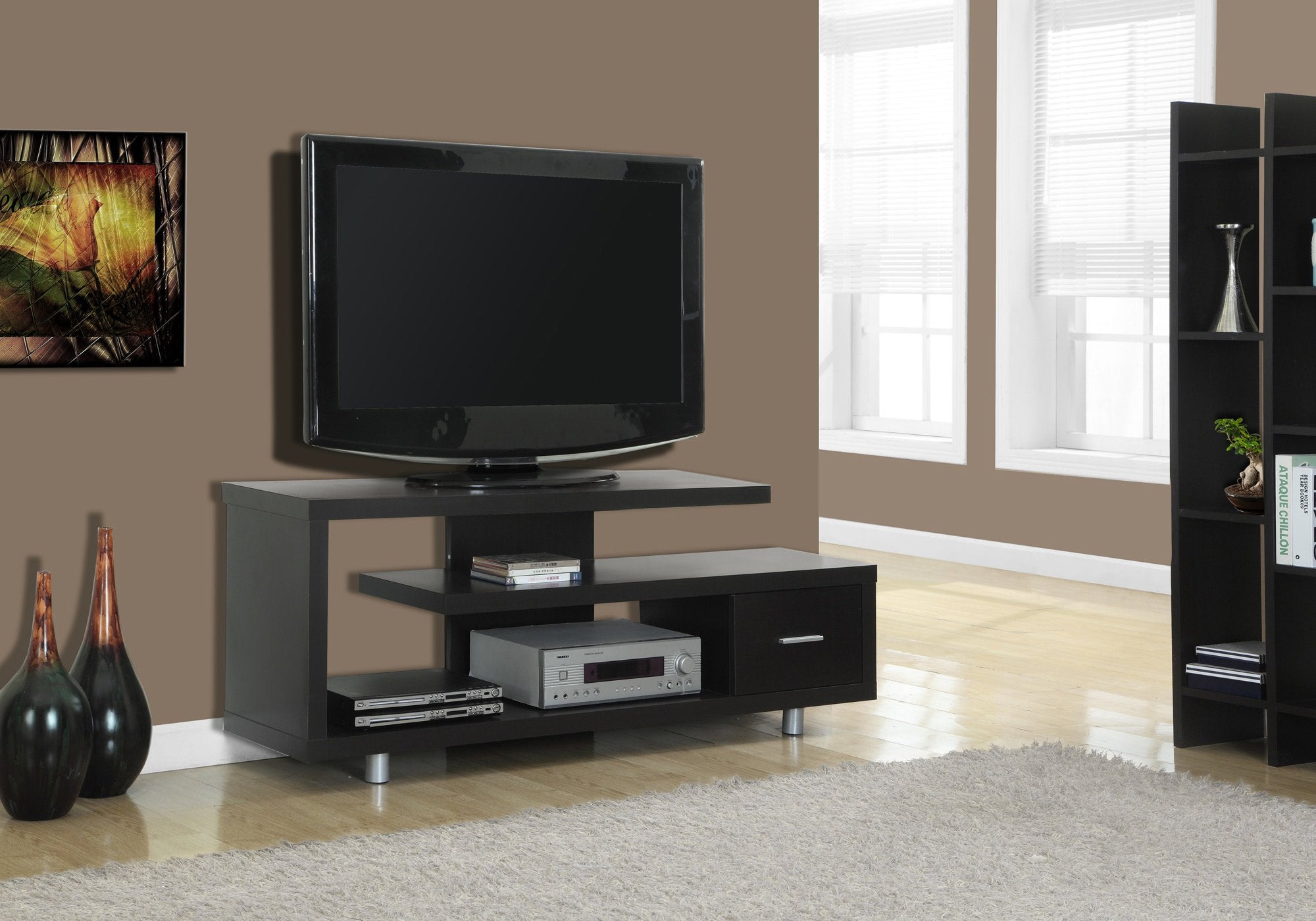 Monarch Specialties TV Stand with 1 Drawer, 60'W, Cappuccino