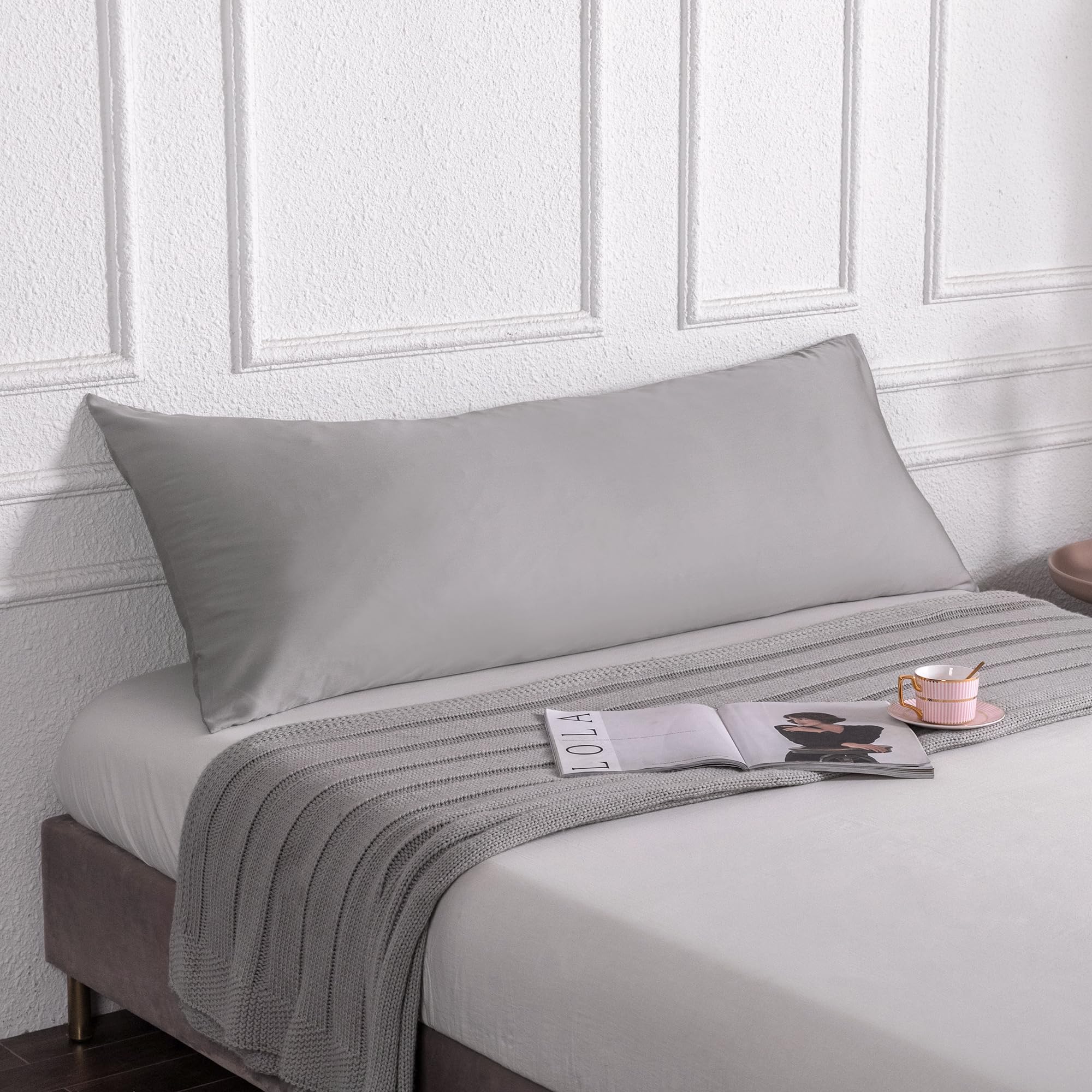 Oubonun 100% Cotton Body Pillowcase - 800 Thread Count/21X54, Moisture Absorbent And Breathable, Premium Hotel Body Pillow Cover For All Seasons, Light Gray