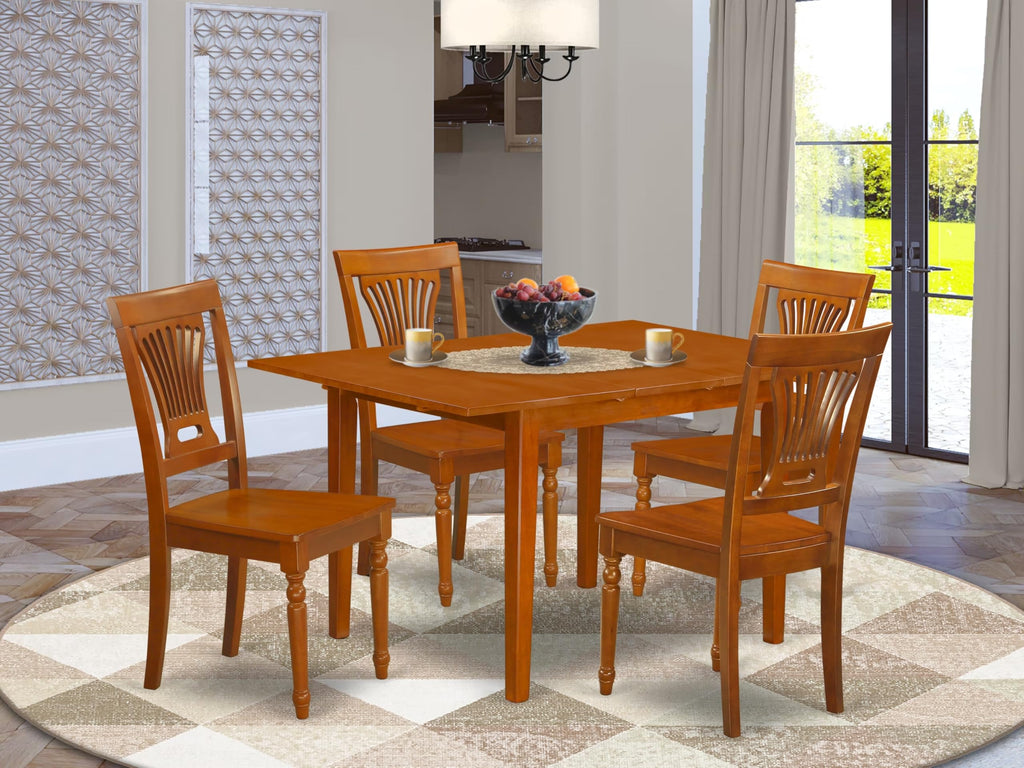 East West Furniture MLPL5-SBR-W 5 Piece Dining Room Furniture Set Includes a Rectangle Kitchen Table with Butterfly Leaf and 4 Dining Chairs, 36x54 Inch, Saddle Brown