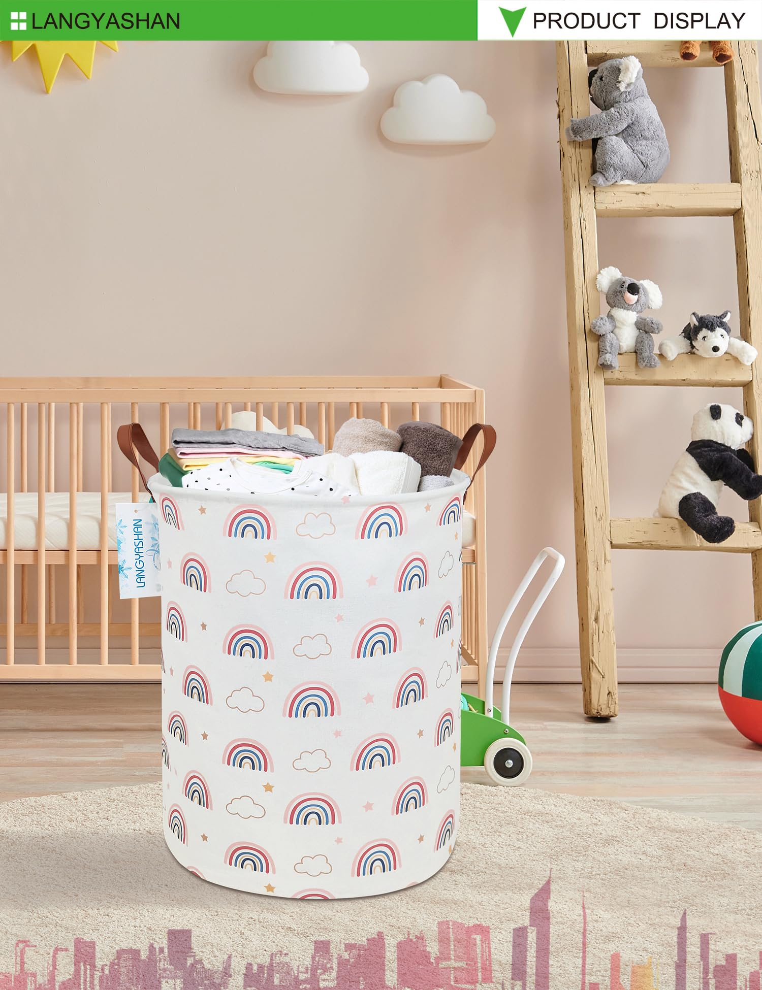 Langyashan Laundry Basket Canvas Fabric Collapsible Organizer Basket For Storage Bin Toy Bins Gift Baskets Bedroom Clothes Child