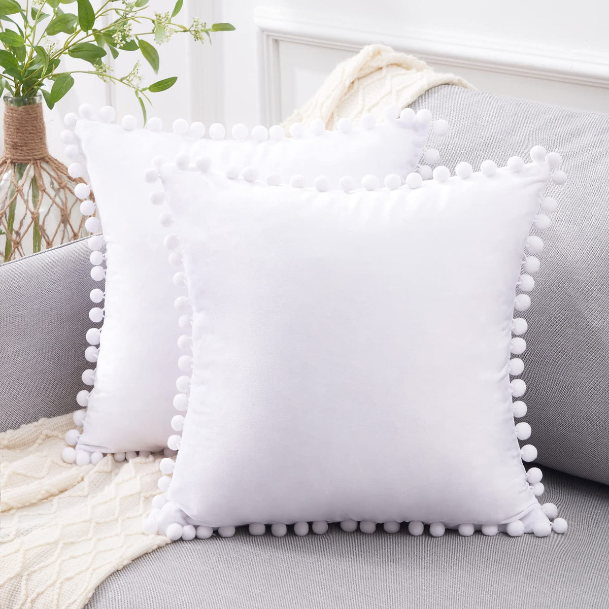 Top Finel Pack Of 2 Decorative Throw Pillow Covers 20X20 Pure White Soft Velvet Couch Pillow Covers Square Cushion Covers With T
