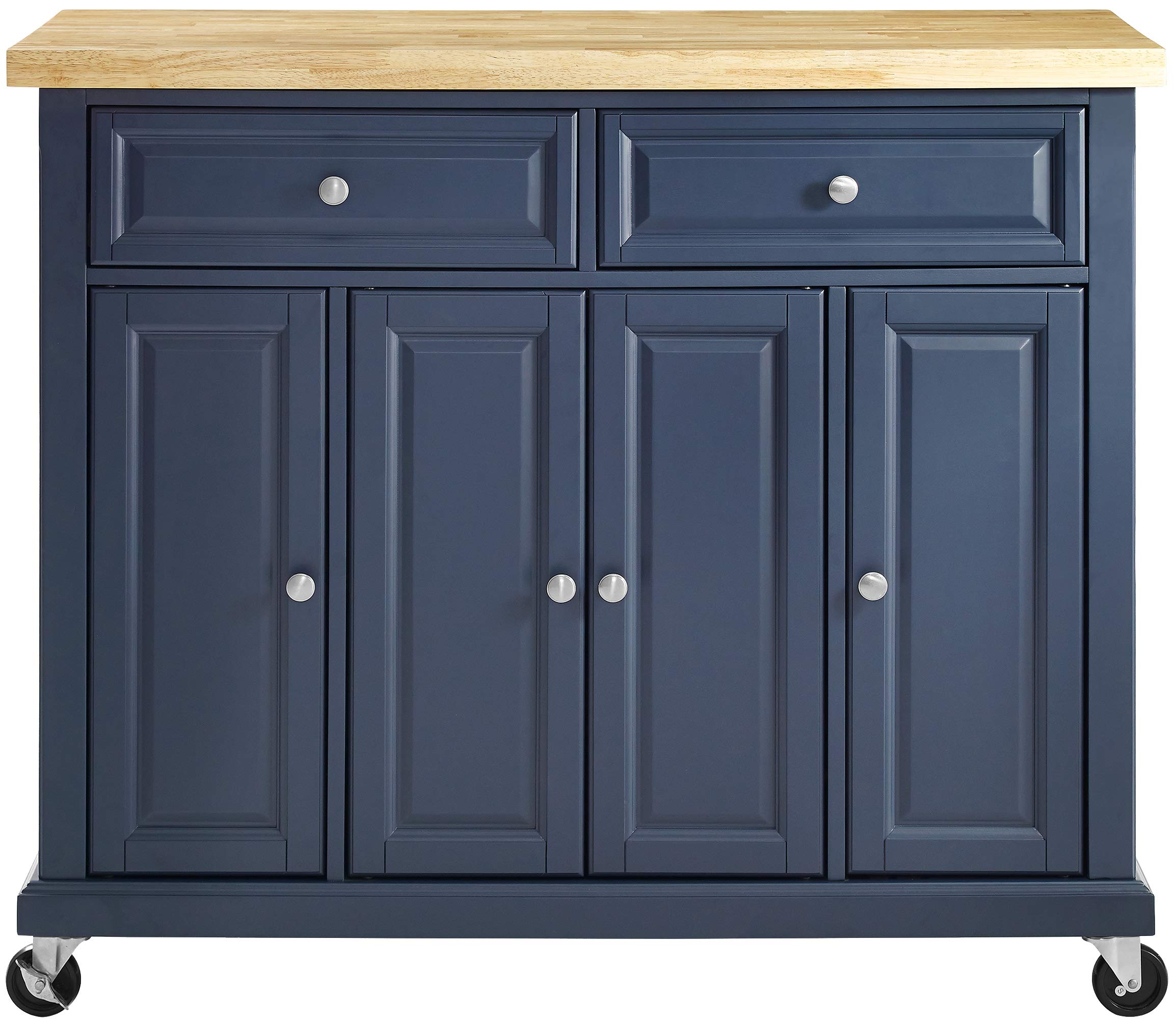 Crosley Furniture Madison Madison Rolling Kitchen Island Cart, Microwave Stand, Coffee Bar, with Shelves and Drawers, Navy
