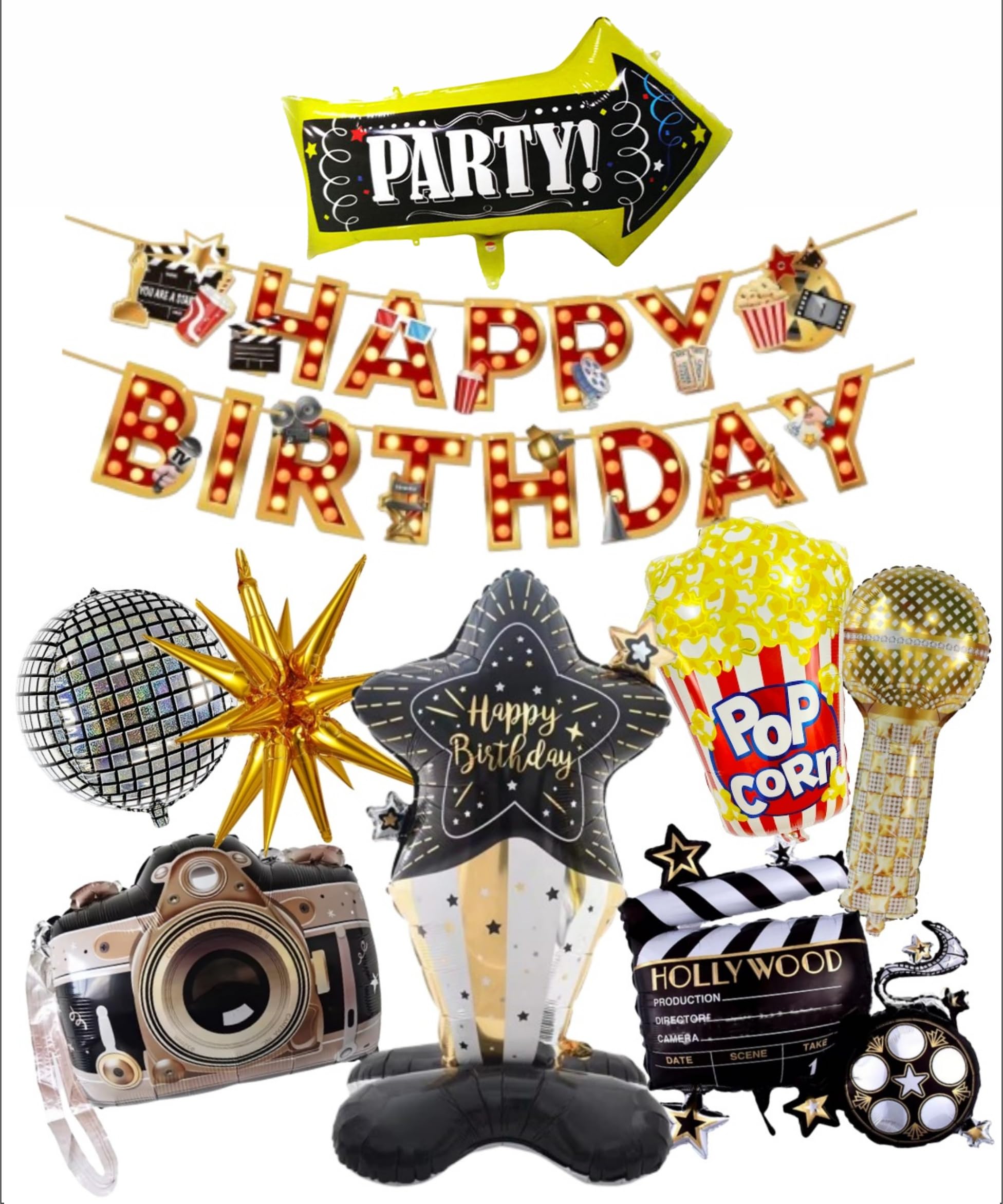 Atpata Funky Movie Buff Theme Bollywood Birthday Party Decoration Kit  Retro Theatre Happy Birthday Banner & Foil Balloons Set 