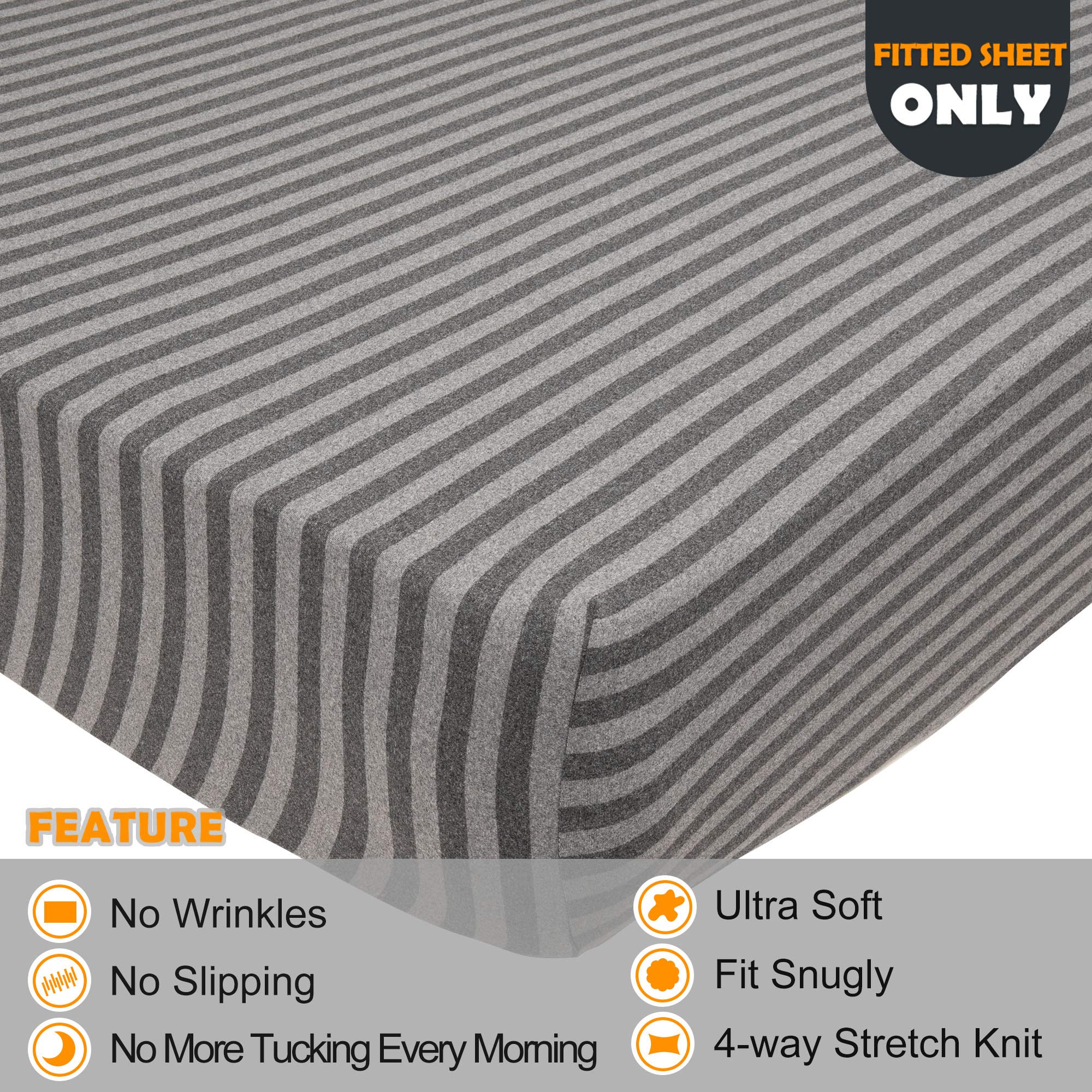 Twin Size Fitted Sheet Only - 4-Way Stretch Jersey Knit, T-Shirt Feeling & Ultra Soft, Wrinkle Free, Non-Slip & Snug Fit For Mat