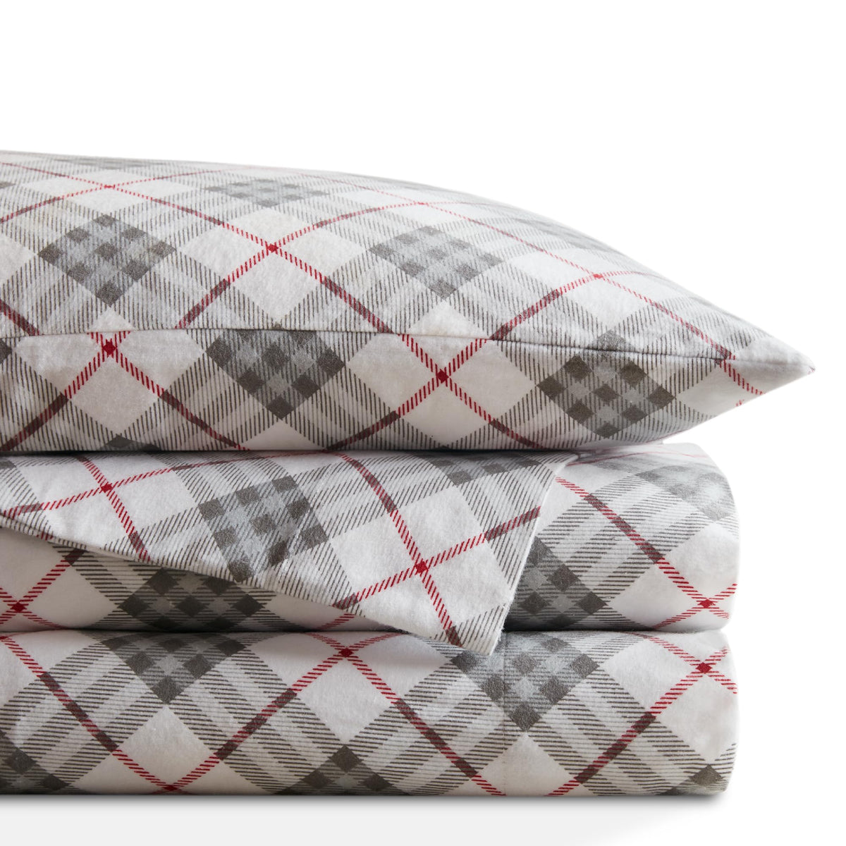 Codi Flannel Sheets King Size- 4 Pieces Ultra Soft Warm Sheet Set, Cozy 100% Cotton Red Plaid Bedsheets, Brushed For Extra Softn