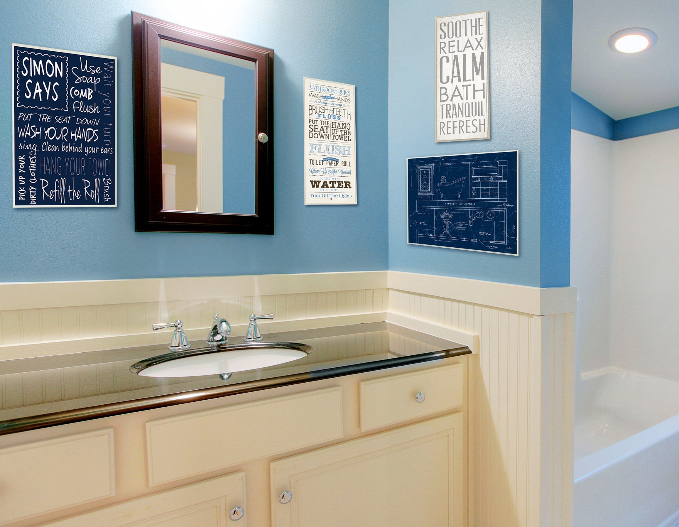 Stupell Home D  Cor Master Blueprint Bathroom Wall Plaque, 10 X 0.5 X 15, Proudly Made In Usa