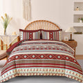 Dinjoy Boho King Size Bed In A Bag 7 Pieces,Red Comforter Set Aztec Striped Bedding Set Bohemian Complete Set With Sheet Fluffy