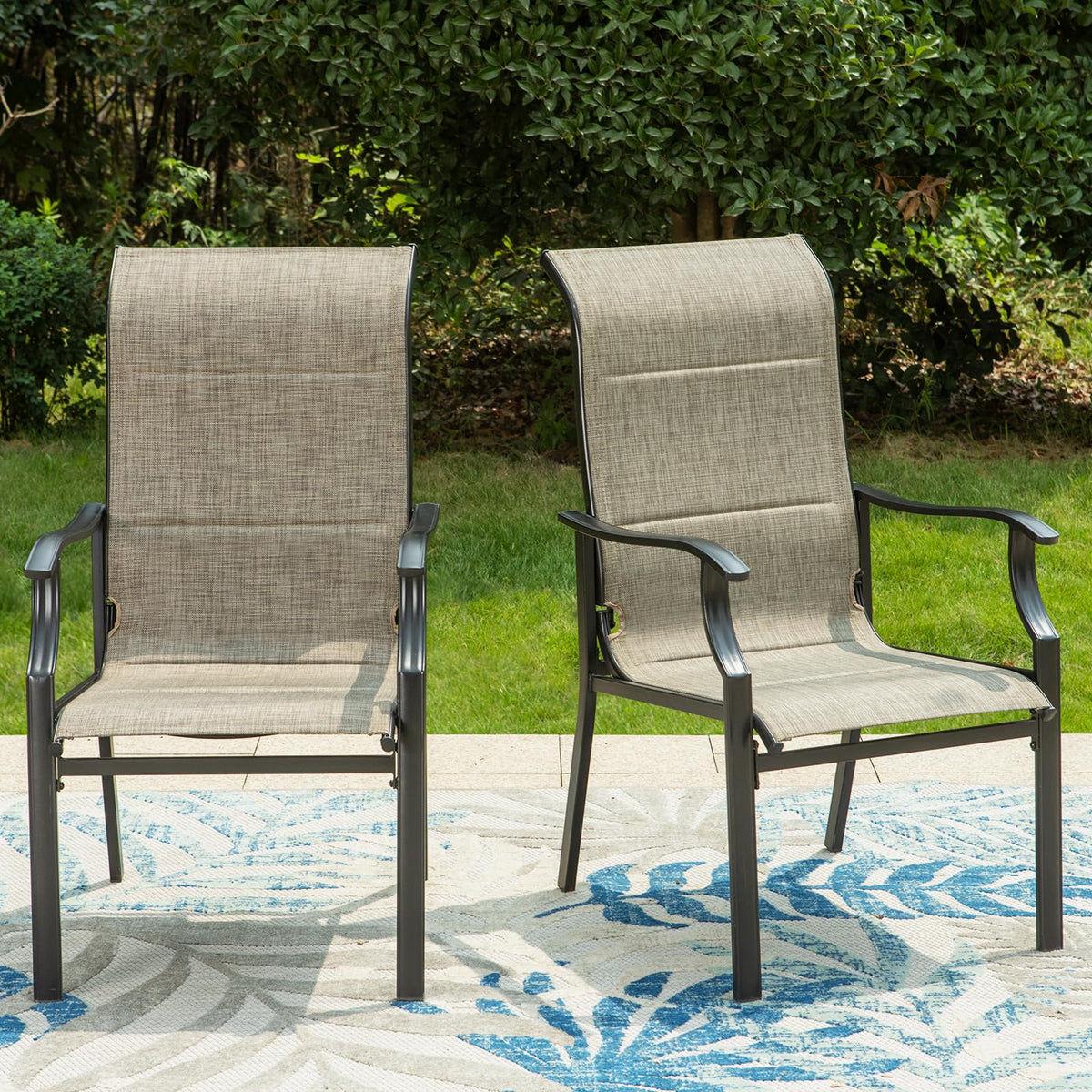 Mfstudio Patio Dining Chairs Set Of 2, Padded Textilene Patio Chairs Outdoor Dining Chairs, High Back Sling Patio Chairs For Bac