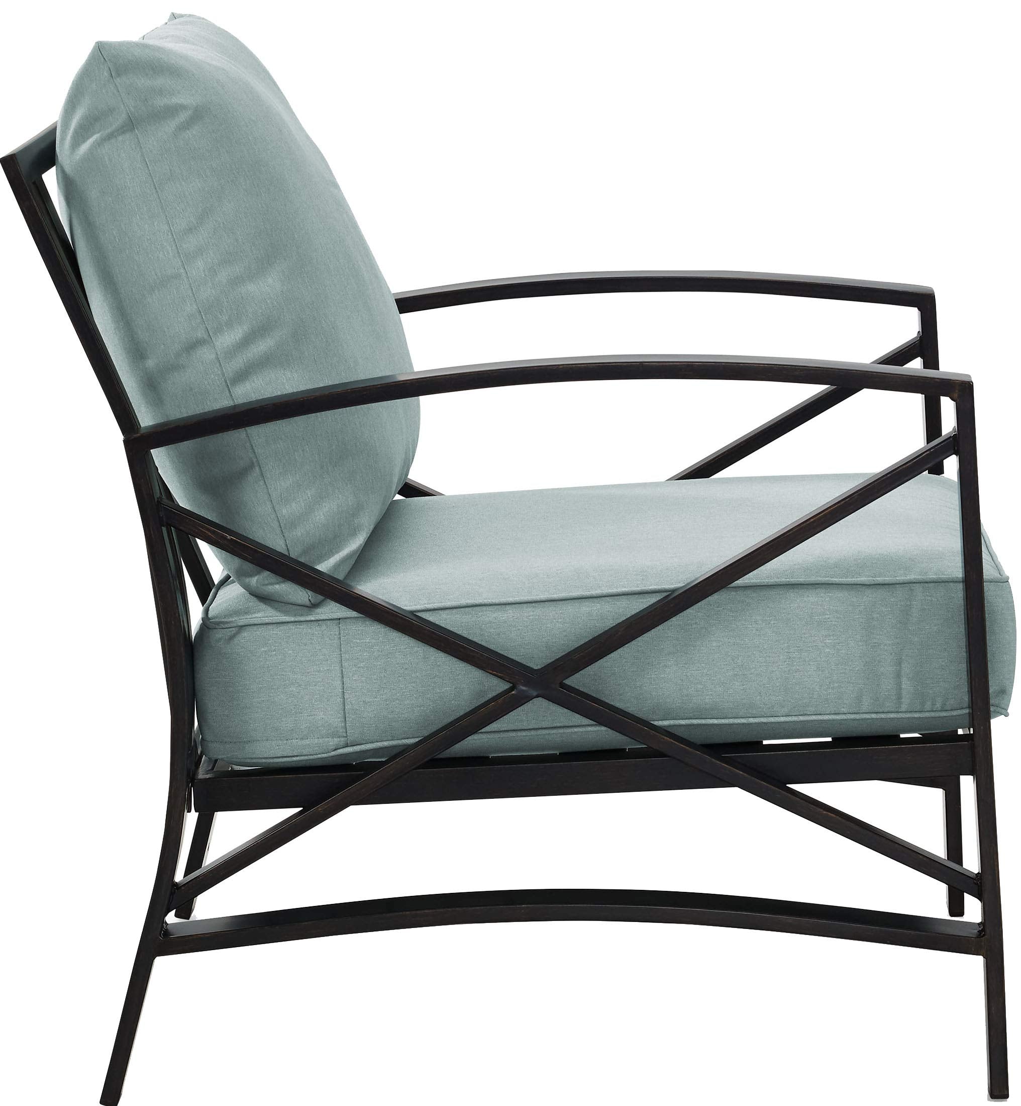 Crosley Furniture Kaplan Outdoor Chair, Patio Chairs for Conversation, Porch, Deck, Balcony, Backyard, Oiled Bronze with Mist Cushions