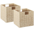 Vagusicc Storage Baskets, Set of 2 Woven Wicker Baskets, Foldable Cube Storage Basket Bins, 13 Inch Large Wicker Storage Basket 