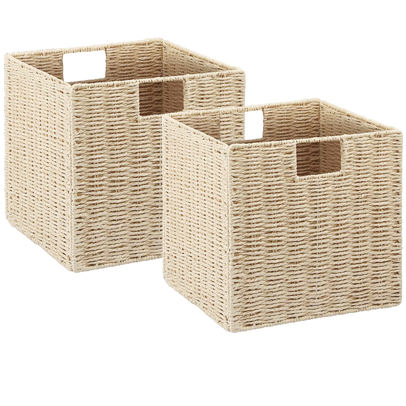 Vagusicc Storage Baskets, Set of 2 Woven Wicker Baskets, Foldable Cube Storage Basket Bins, 13 Inch Large Wicker Storage Basket 