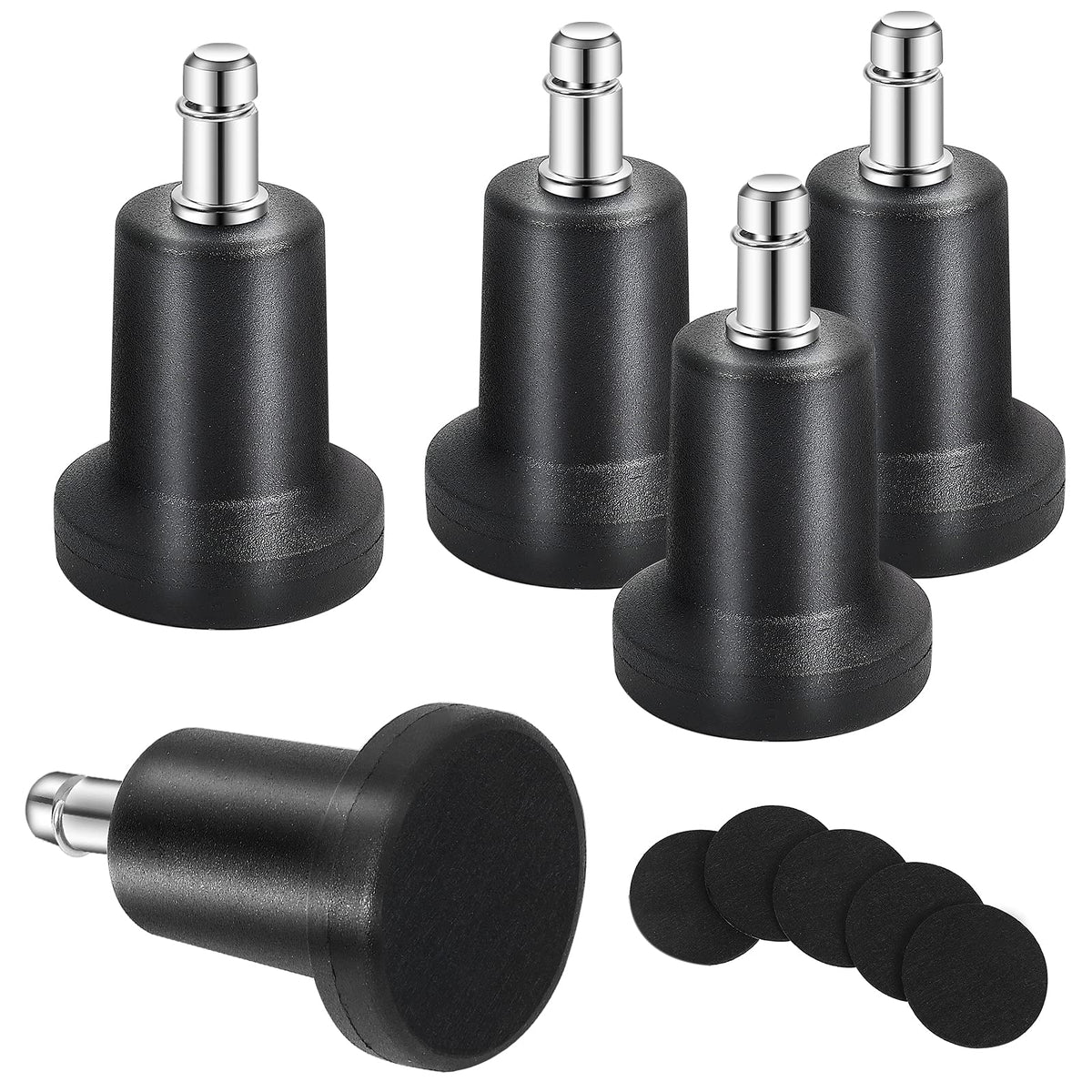 Uvce Bell Glides Replacement Office Or Chair Stool Swivel Caster Wheels To Fixed Stationary Castors, Short Profile With Separate Self Adhesive Felt Pads Black 5Pcs (High Bell Glides A)