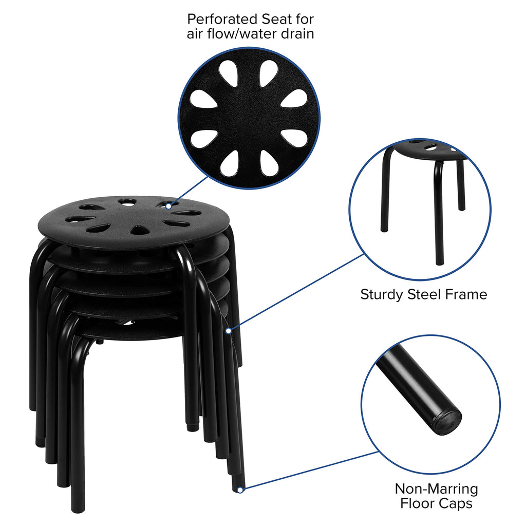 Flash Furniture Bentley Plastic Nesting Stack Stools, 11.5"Height, Black (5 Pack)
