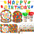 177 PCS Building Block Birthday Party Supplies Colorful Building Block Party Decorations Plates Napkins Cups Tablecloth Banner f