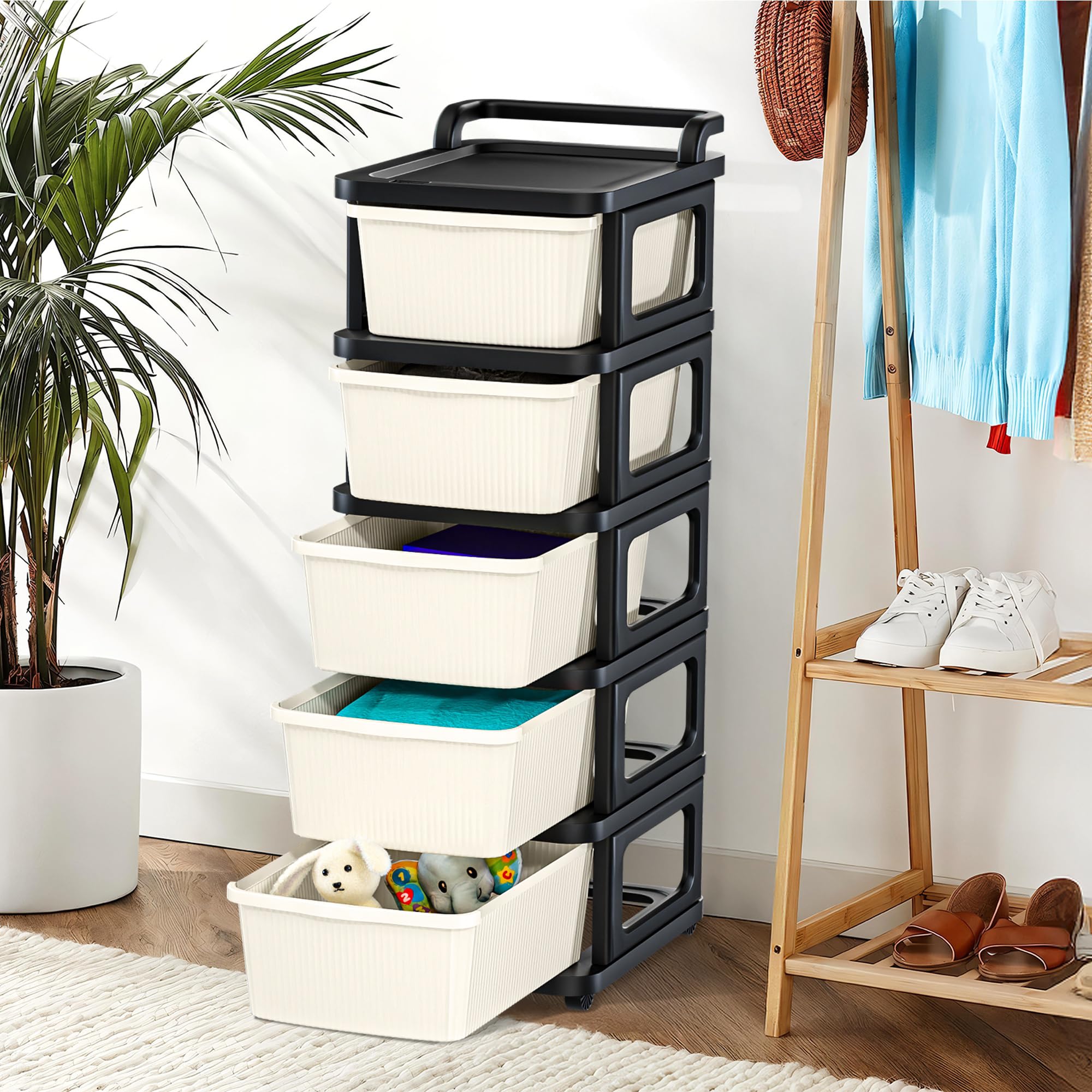 Kuber Industries 5 Layer Storage Rack With Wheels | Modular Drawers Organiser For Bedroom, Office, Home, Cosmetics, Kitchen Item