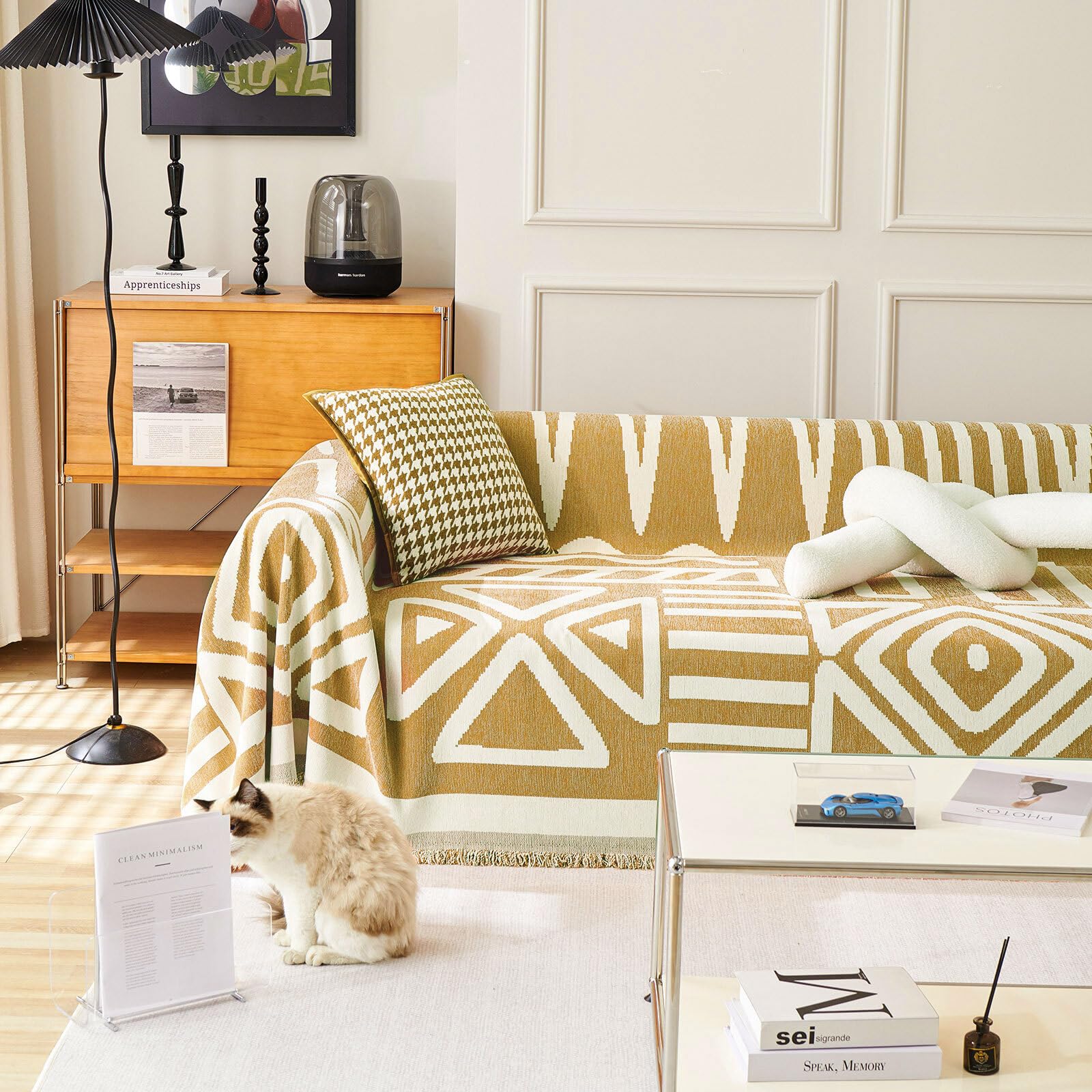 Handontime Sofa Cover For Dogs Geometric Boho Couch Covers For 3 Cushion Couch Sofa Pet Friendly Mustard Yellow Sofa Covers Wash