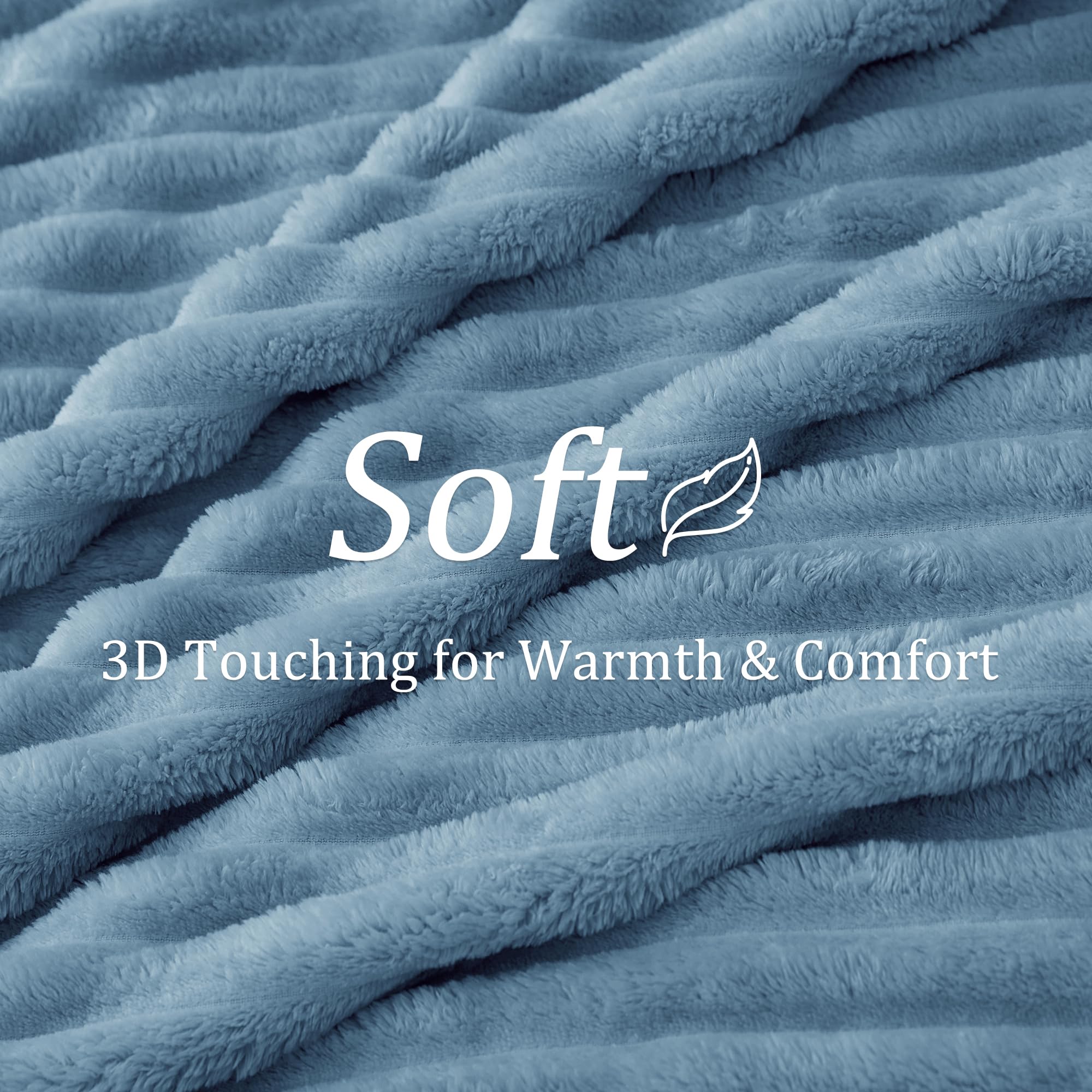 Bedelite Fleece Throw Blanket For Couch - 300Gsm Soft & Warm Fluffy Light Blue Blanket, Decorative And Giftable Striped Blankets