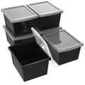 Storex 4 Gallon Storage Bin with Lid  Plastic Classroom Organizer for Books and Supplies, Black, 6Pack (61427U06C),Exterior Me