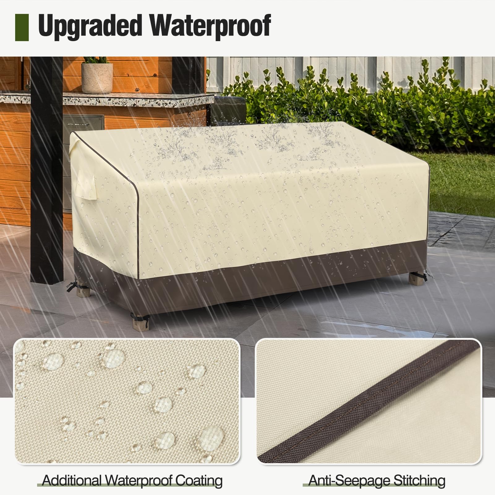 Mr. Cover Outdoor Couch Cover Waterproof, Patio Furniture Covers For 3-Seater Couch, Fits Up To 80'W X 38'D X 35'H, Moisture-Proof & Uv-Protection, Brown & Khaki