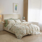 Mixinni White Duvet Cover Set With Green Leaves Twin Xl Size 100% Cotton Flower Printed Bedding Set 1 Duvet Cover 2 Pillowcases