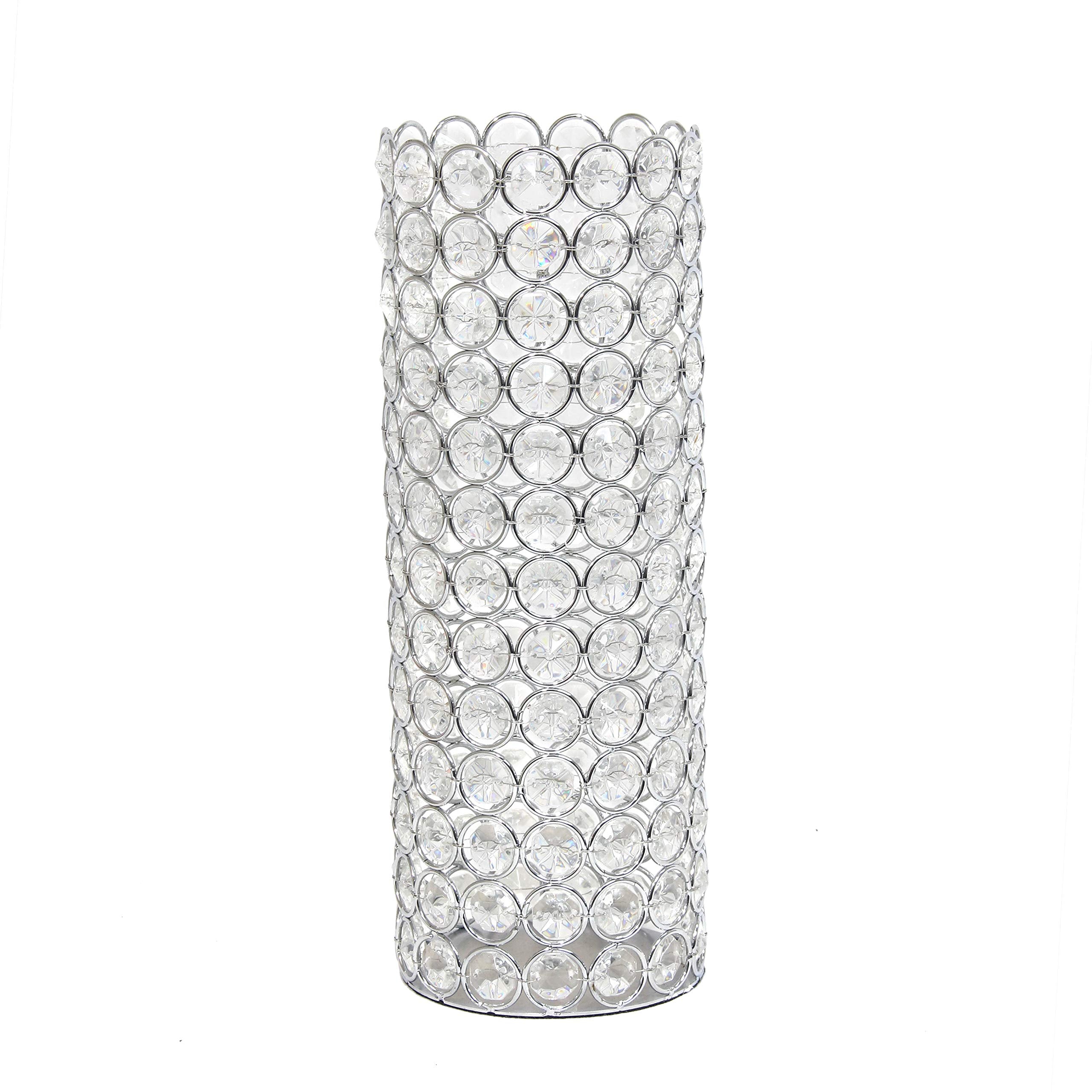 Elegant Designs Hg1009-Chr Elipse Cylindrical Crystal Decorative Flower Vase, Candle Holder, Wedding Centerpiece, 11.25 Inch, Chrome