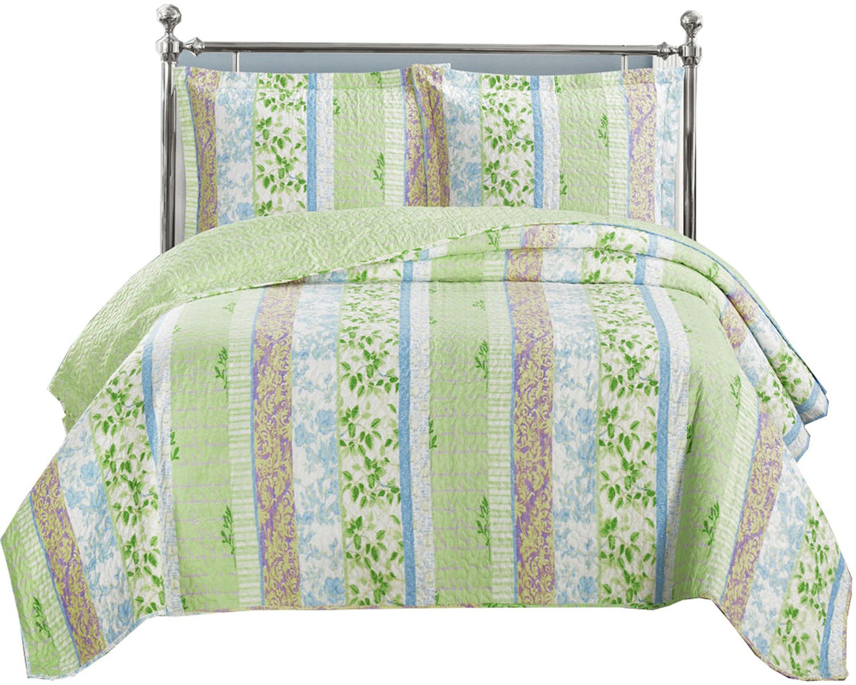 Royal Tradition Hayley Reversible Coverlets, Full Over-Sized 3Pc Quilt Set (92-Inch Wide X 96-Inch Long) Lightweight Bedspread