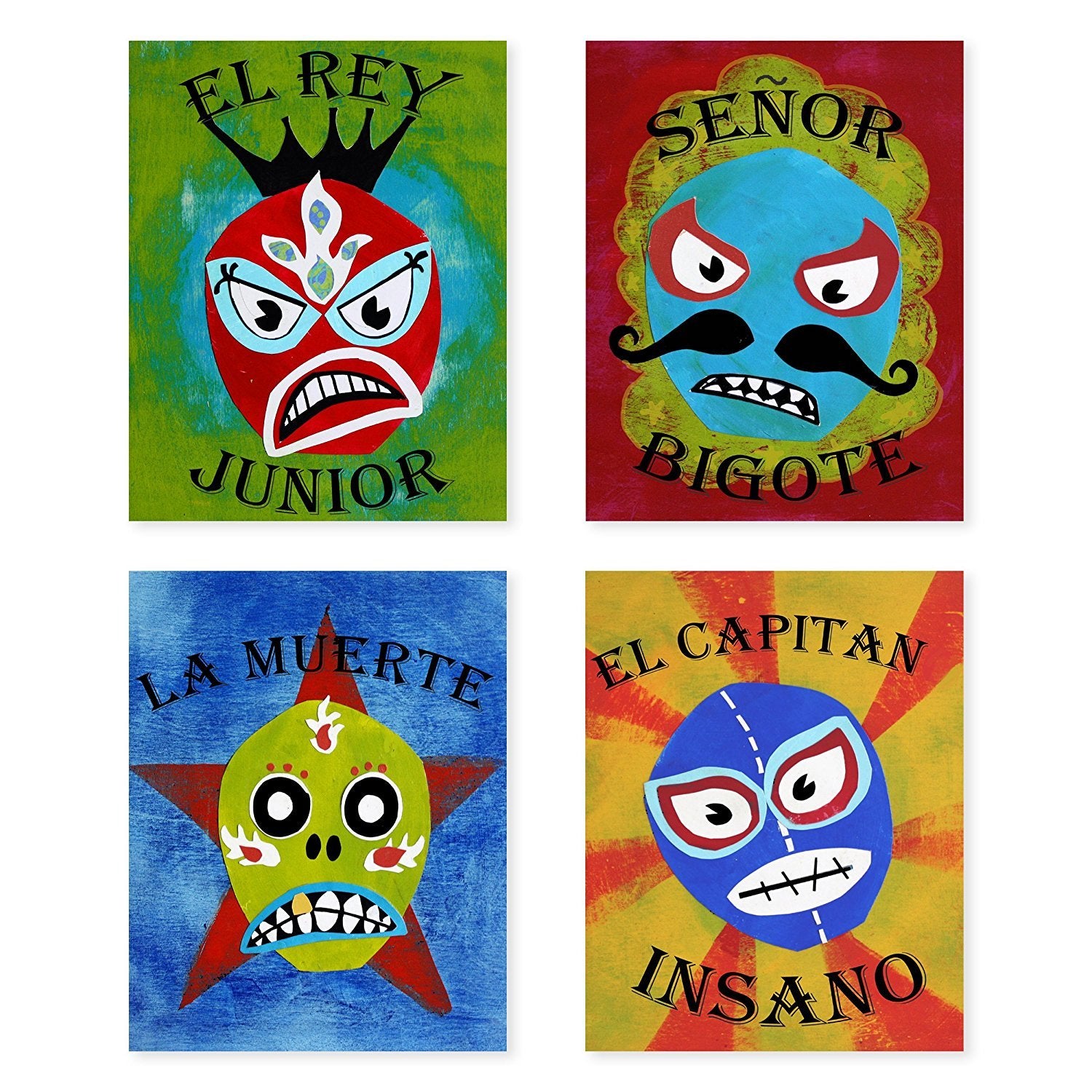 Lucha Libre, Luchador Collection, Set of 4 05x07 Inch Print, Kids wall decor, Lucha Libre, wall decor, playroom decor, nursery d