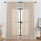 DaysU Linen Curtains 108 Inches Long 2 Panels Set for Bedroom/Living Room, Oatmeal Semi Sheer Farmhouse Curtains, Rod Pocket Hoo