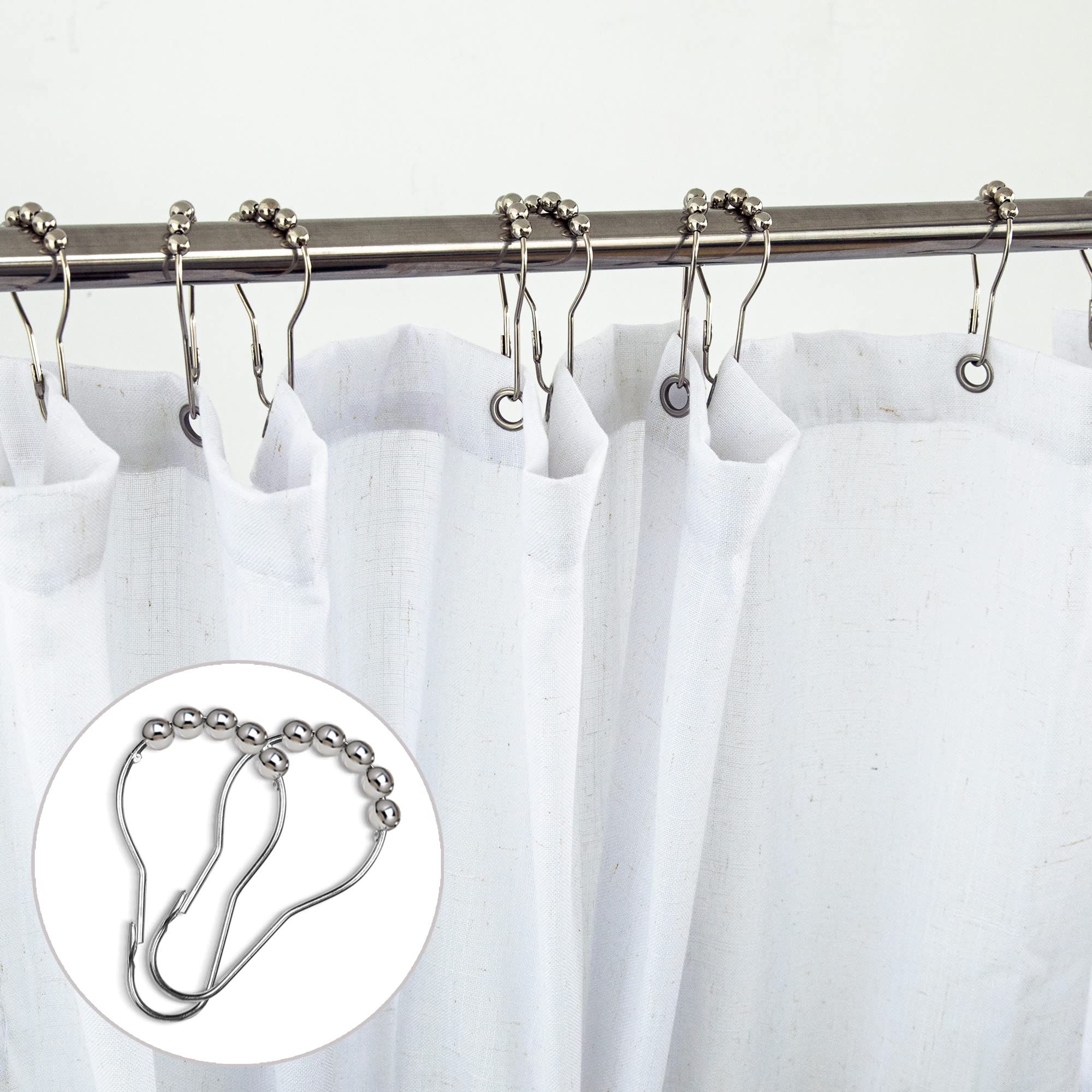 Koufall White Waterproof Linen Fabric Shower Curtain For Bathroom 48X72 Inches Long