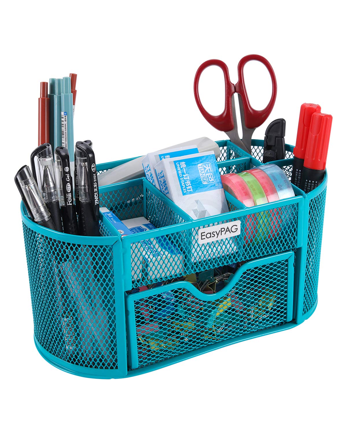 Easypag Desk Organizer Mesh Desktop Office Supplies Multi-Functional Caddy Pen Holder Stationery With 8 Compartments And 1 Drawe