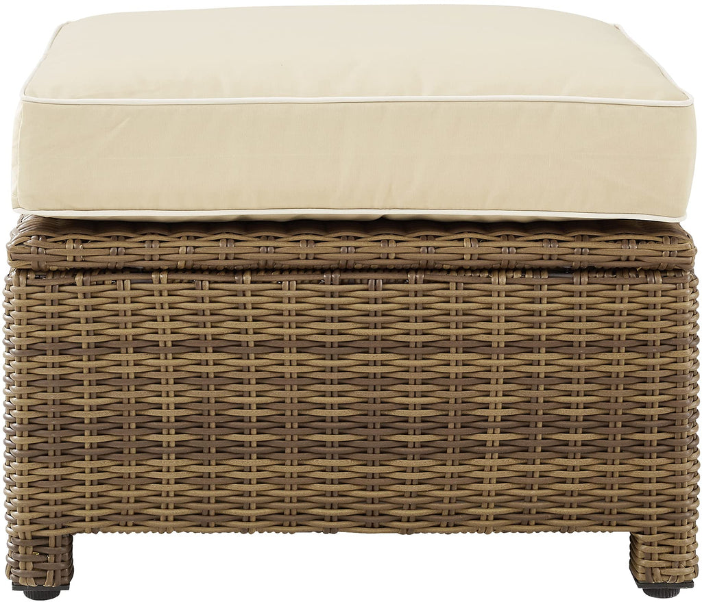Crosley Furniture Bradenton Wicker Outdoor Ottoman Foot Rest for Patio, Deck, Porch, Brown with Sand Cushions