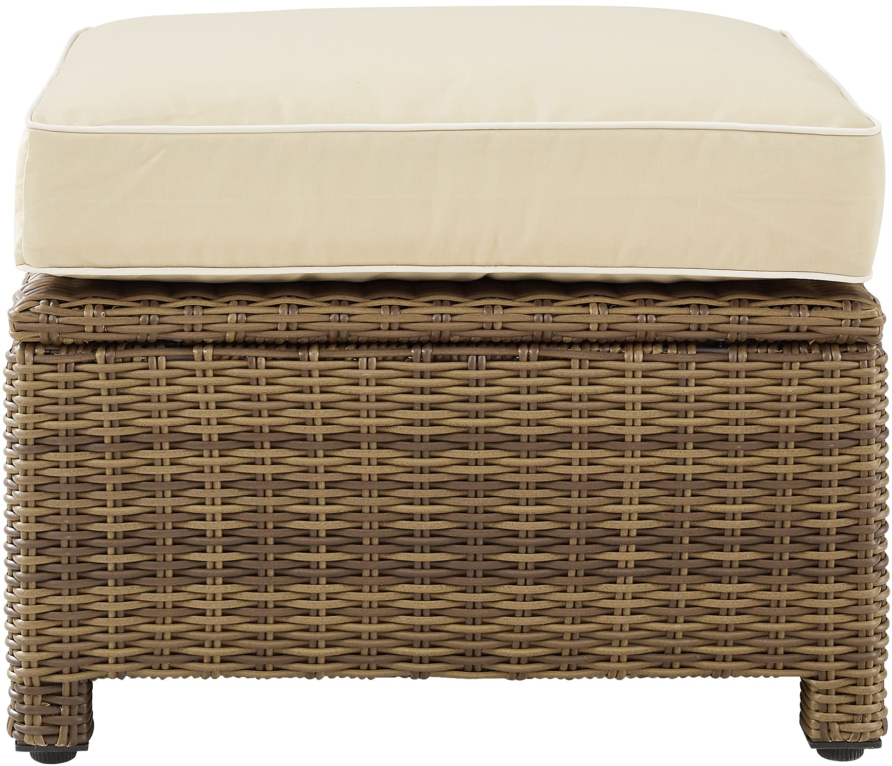 Crosley Furniture Bradenton Wicker Outdoor Ottoman Foot Rest for Patio, Deck, Porch, Brown with Sand Cushions