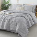 Litanika Light Grey Queen Size Comforter Set With Sheets - 7 Pieces Bed In A Bag Queen Boho Tufted Complete Beddding Sets With C