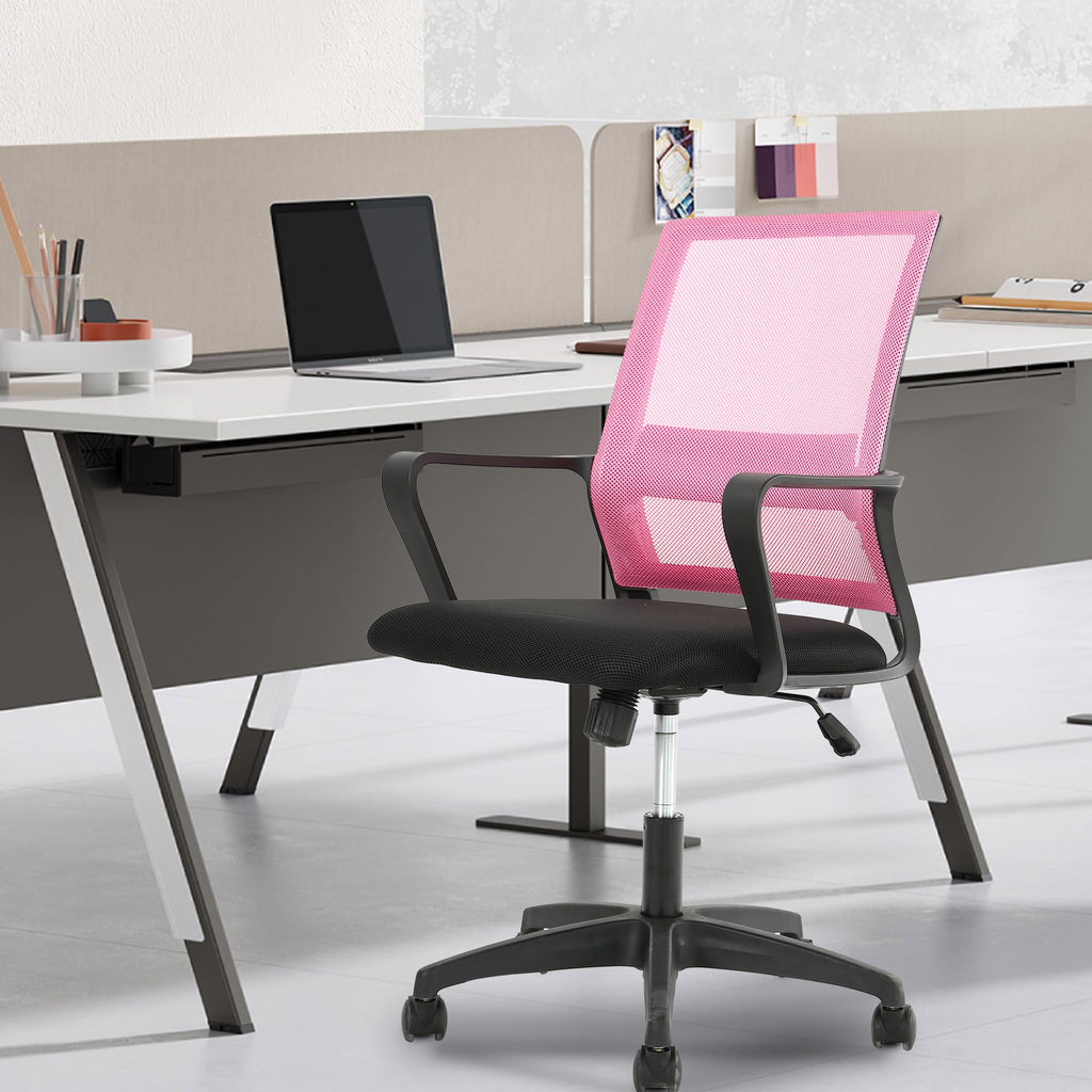 Paylesshere Gaming Chair Ergonomic Computer Chair Office Chair Video Game Chairs With Lumbar Support Desk Chair Armrest Mid Black Cushion Swivel Rolling Chair With Wheels For Home Office (Pink)