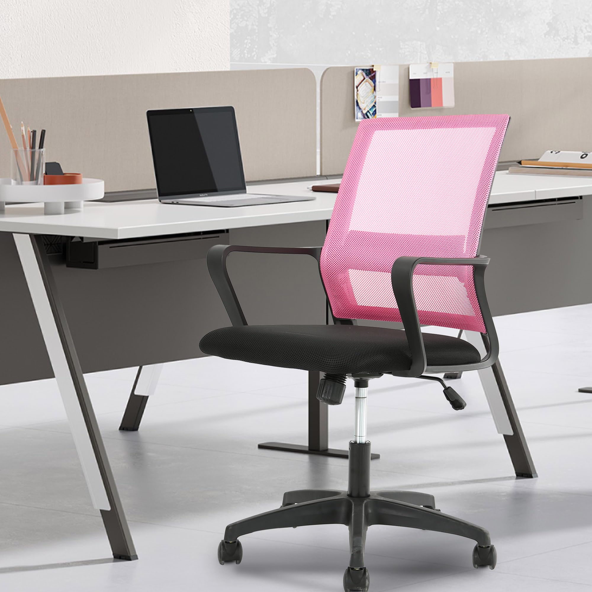 Paylesshere Gaming Chair Ergonomic Computer Chair Office Chair Video Game Chairs With Lumbar Support Desk Chair Armrest Mid Black Cushion Swivel Rolling Chair With Wheels For Home Office (Pink)