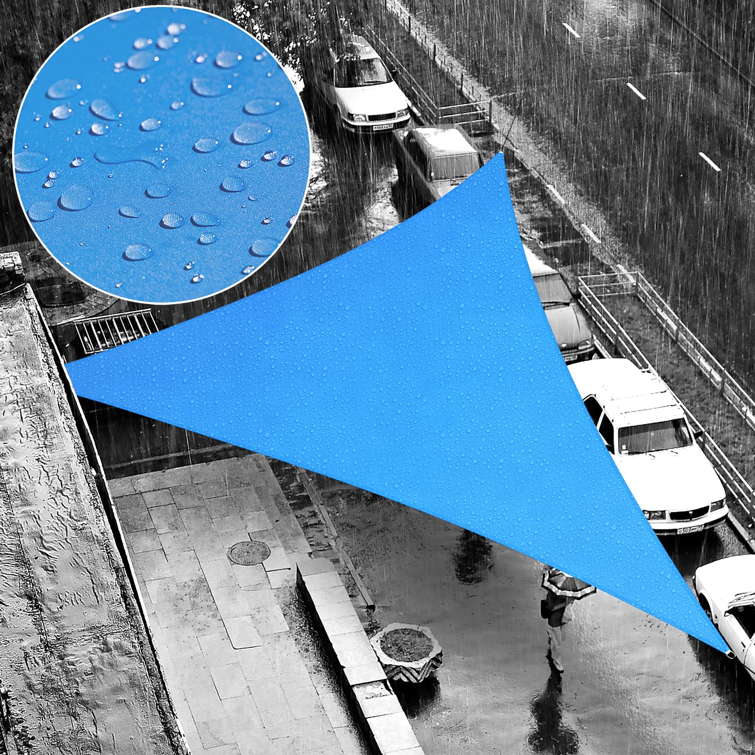 Shademart 7' X 9' X 11.4' Blue Waterproof Shade Sail Beige Sun Shade Sail Triangle Custom Size Water Resistant Canopy Awning She