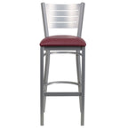 Flash Furniture HERCULES Series Silver Slat Back Metal Restaurant Barstool - Burgundy Vinyl Seat