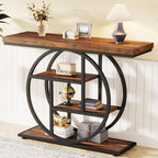 Tribesigns 41.3' Console Table, Industrial 4-Tier Sofa Table Entryway Table With Circle Base, Narrow Wood Accent Tables With Storage Shelves For Living Room, Hallway, Foyer, Rustic Brown