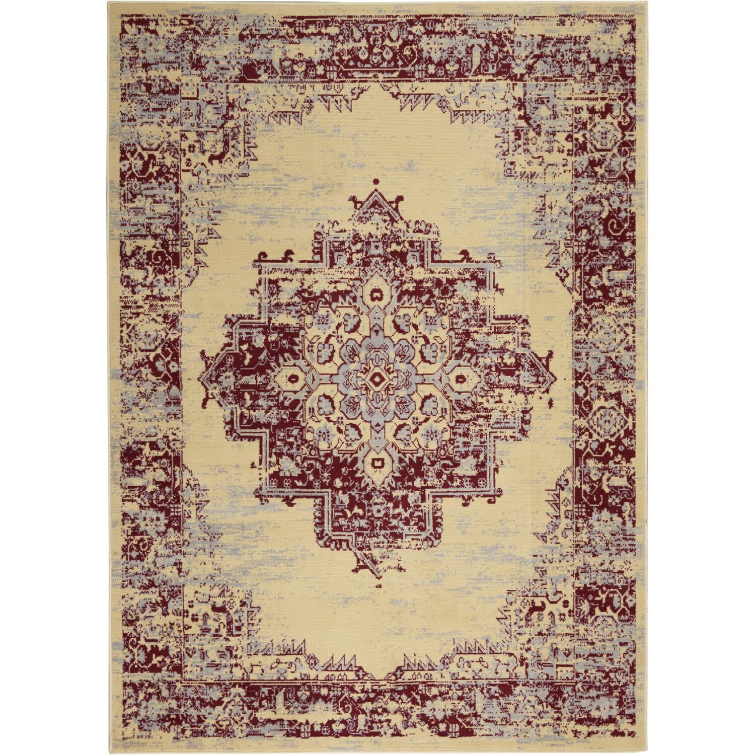 Nourison Grafix Traditional Cream/Red 6 x 9 Area -rug, Easy -cleaning, Non Shedding, Bed Room, Living Room, Dining Room, Kitch