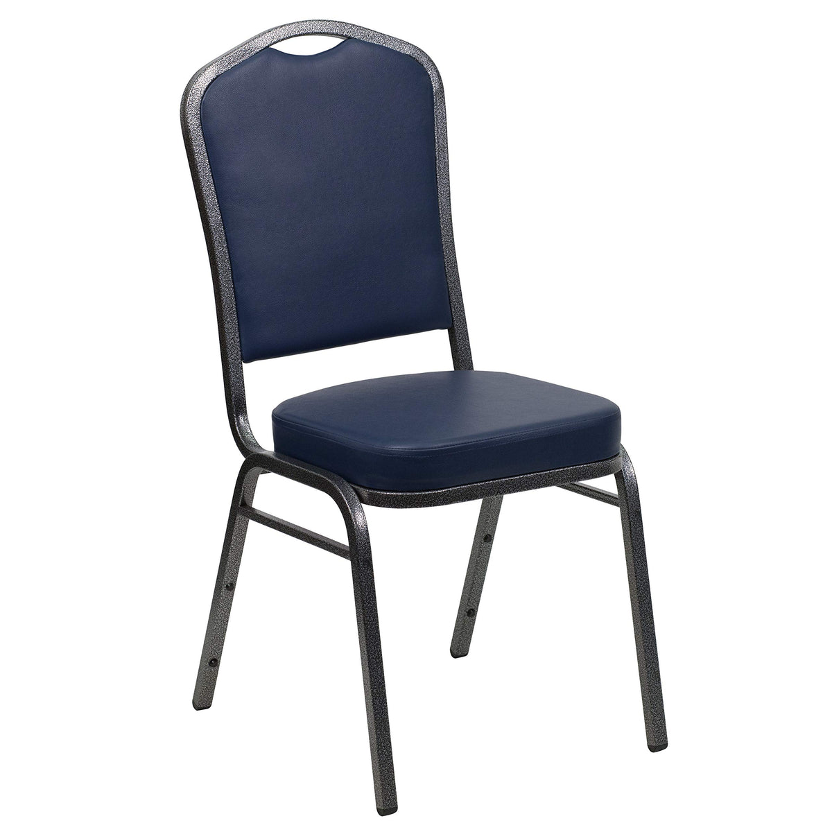 Flash Furniture HERCULES Series Crown Back Stacking Banquet Chair in Navy Vinyl - Silver Vein Frame