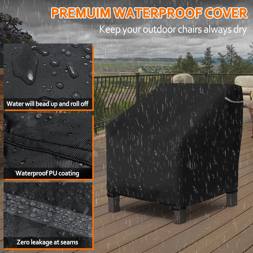 Startwo Patio Chair Covers 2 Pack Outdoor Furniture Covers Waterproof Fit For 35' Lx 38' W X 31' H, Lounge Deep Seat Cover, Heavy Duty Chair Covers For Lawn Furnitures, Black