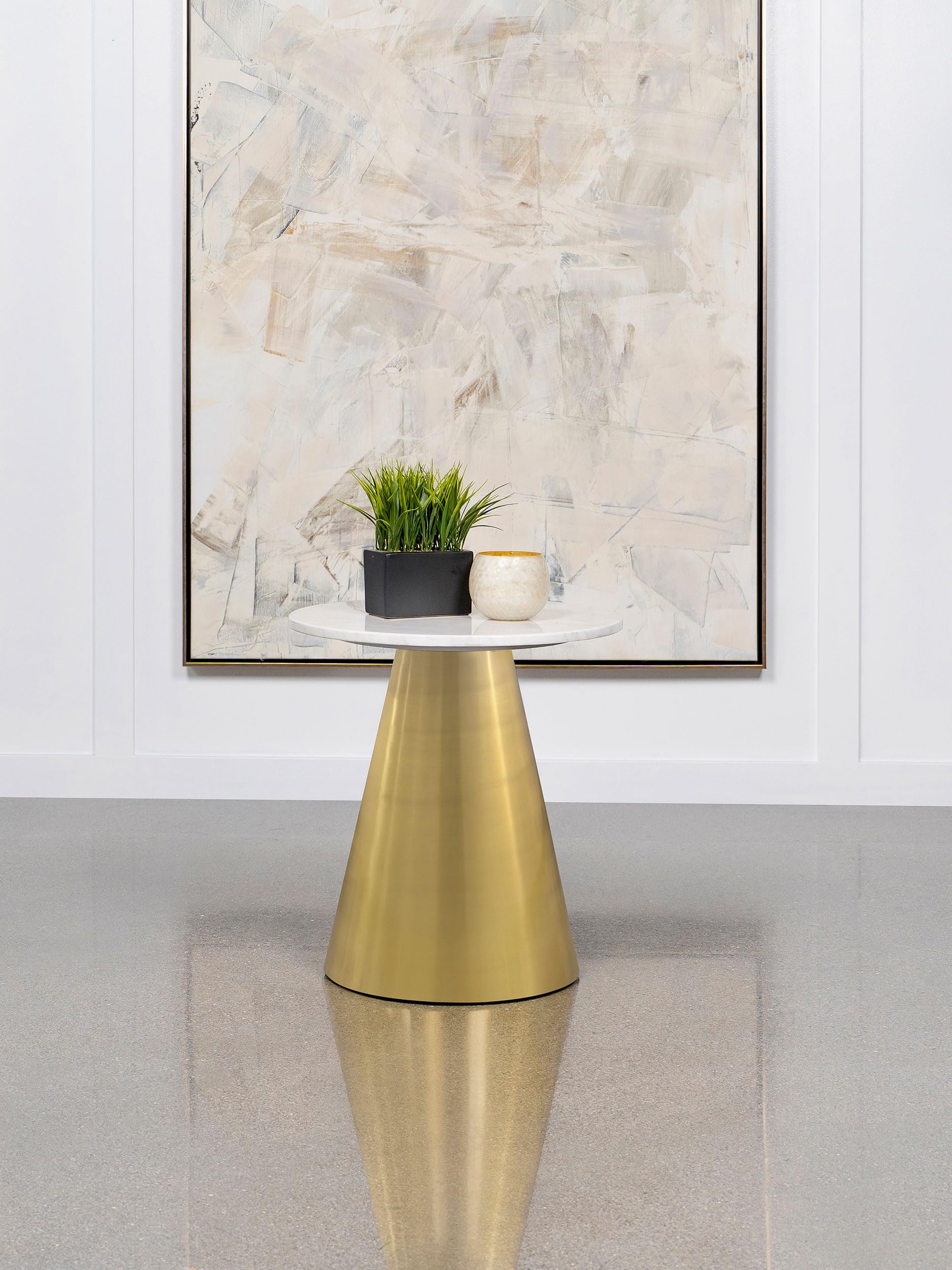 Coaster Home Furnishings Avon Round End Table with White Marble Top and Stainless Steel Gold Base