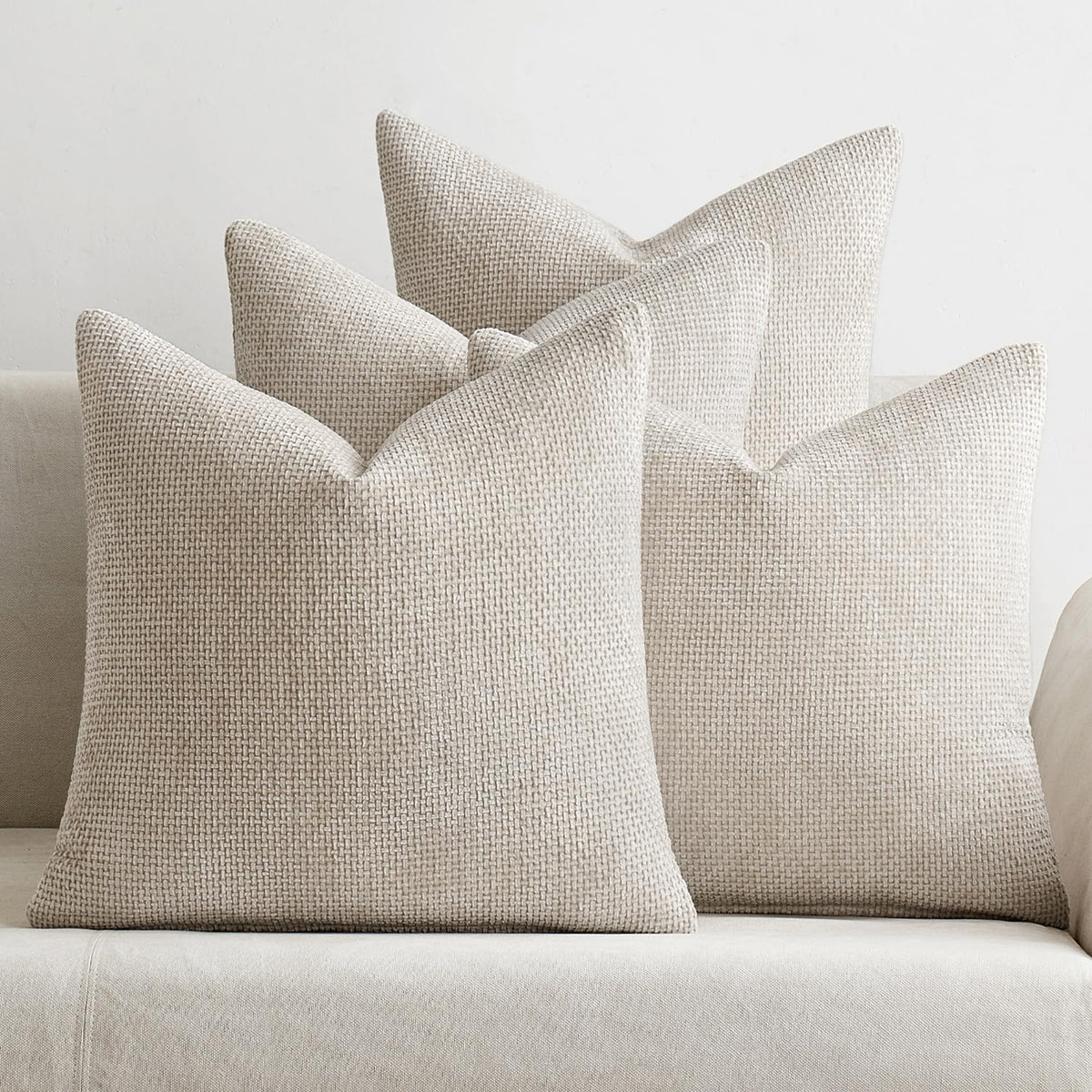 Miulee Pack Of 4 Couch Throw Pillow Covers 20X20 Inch Cream Soft Decorative Chenille Pillow Covers Farmhouse Cushion Covers For
